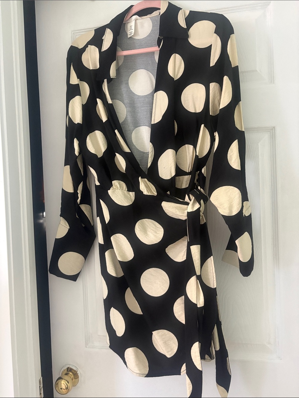 H&M Black Wrap Mini Dress with Cream Polka Dots